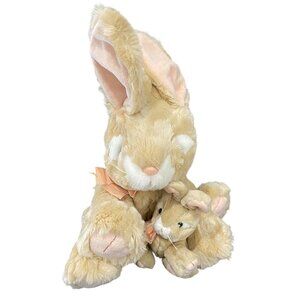 Russ Berrie Apricot Bunny with Baby Plush 14" Beige